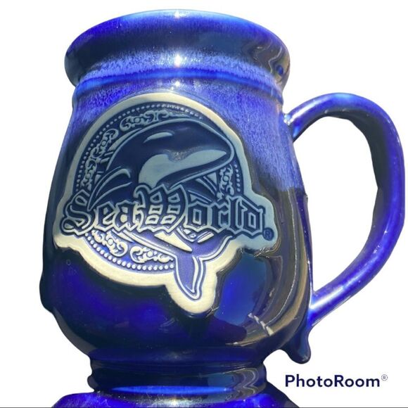 Sea World Shamu Tall Mug Stein Cobalt Blue Ceramic Sea World Emblem - Picture 4 of 6